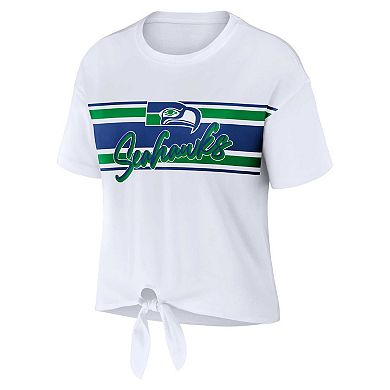 Women's WEAR by Erin Andrews White Seattle Seahawks Front Tie Retro T-Shirt