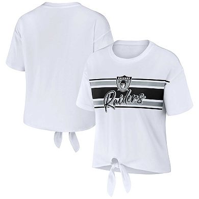 Women's WEAR by Erin Andrews White Las Vegas Raiders Front Tie Retro T-Shirt