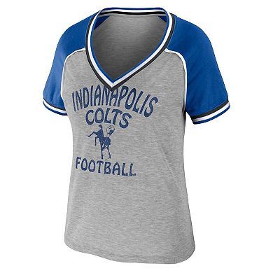 Women's WEAR by Erin Andrews Heather Gray Indianapolis Colts Throwback Raglan V-Neck T-Shirt