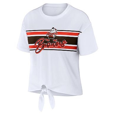Women's WEAR by Erin Andrews White Cleveland Browns Front Tie Retro T-Shirt