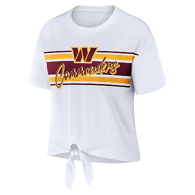 Women's WEAR by Erin Andrews White Washington Commanders Front Tie Retro T-Shirt