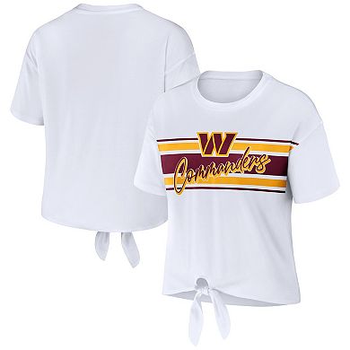 Women's WEAR by Erin Andrews White Washington Commanders Front Tie Retro T-Shirt