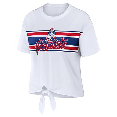 Women's WEAR by Erin Andrews White New England Patriots Front Tie Retro T-Shirt