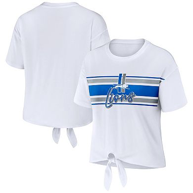 Women's WEAR by Erin Andrews White Detroit Lions Front Tie Retro T-Shirt