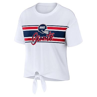 Women's WEAR by Erin Andrews White New York Giants Front Tie Retro T-Shirt