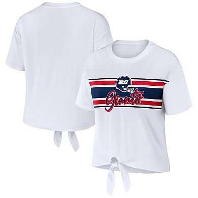 Women's WEAR by Erin Andrews White New York Giants Front Tie Retro T-Shirt