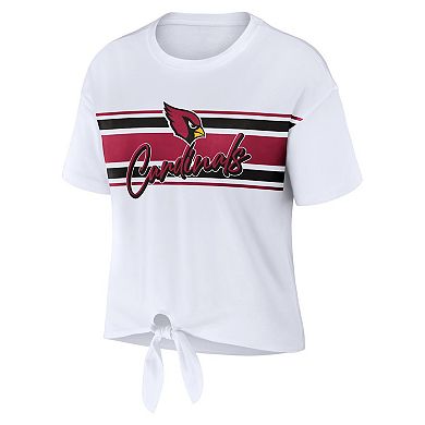 Women's WEAR by Erin Andrews White Arizona Cardinals Front Tie Retro T-Shirt