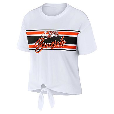 Women's WEAR by Erin Andrews White Cincinnati Bengals Front Tie Retro T-Shirt