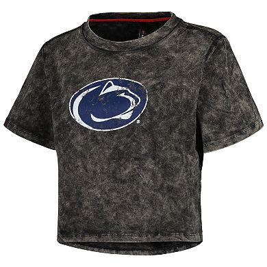 Women's Black Penn State Nittany Lions Vintage Wash Milky Silk Cropped T-Shirt