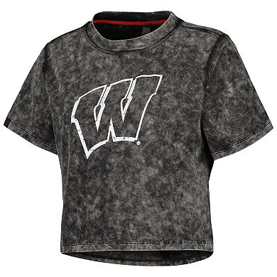 Women's Black Wisconsin Badgers Vintage Wash Milky Silk Cropped T-Shirt