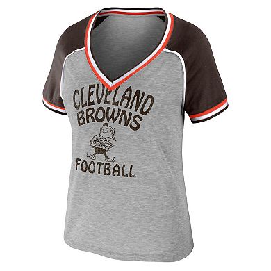 Women's WEAR by Erin Andrews Heather Gray Cleveland Browns Throwback Raglan V-Neck T-Shirt