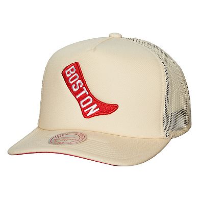Men's Mitchell & Ness Cream Boston Red Sox Cooperstown Collection Evergreen Adjustable Trucker Hat