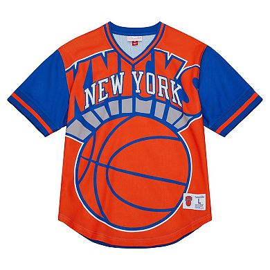 Men's Mitchell & Ness  Orange New York Knicks Jumbotron 3.0 Mesh V-Neck T-Shirt