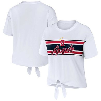 Women's WEAR by Erin Andrews White Los Angeles Angels Front Tie T-Shirt