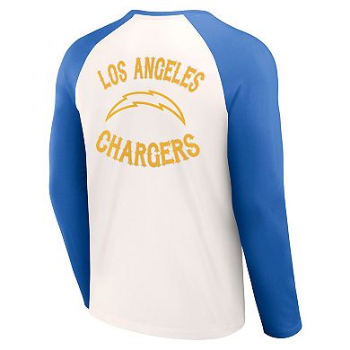 Men's NFL x Darius Rucker Collection by Fanatics Cream/Powder Blue Los Angeles Chargers Long Sleeve Raglan T-Shirt