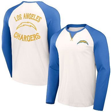 Men's NFL x Darius Rucker Collection by Fanatics Cream/Powder Blue Los Angeles Chargers Long Sleeve Raglan T-Shirt