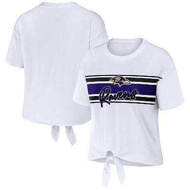 Women's WEAR by Erin Andrews White Baltimore Ravens Front Tie Retro T-Shirt