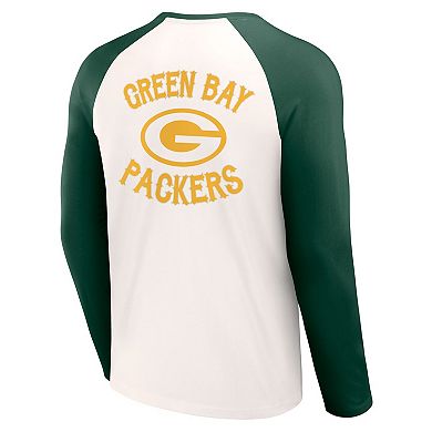 Men's NFL x Darius Rucker Collection by Fanatics Cream/Green Green Bay Packers Long Sleeve Raglan T-Shirt
