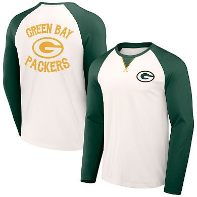 Men's NFL x Darius Rucker Collection by Fanatics Cream/Green Green Bay Packers Long Sleeve Raglan T-Shirt
