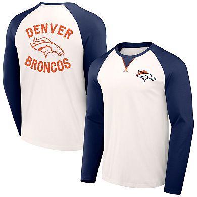 Men's NFL x Darius Rucker Collection by Fanatics Cream/Navy Denver Broncos Long Sleeve Raglan T-Shirt