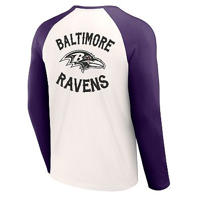 Men's NFL x Darius Rucker Collection by Fanatics Cream/Purple Baltimore Ravens Long Sleeve Raglan T-Shirt