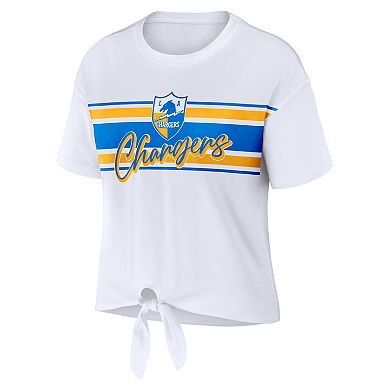 Women's WEAR by Erin Andrews White Los Angeles Chargers Front Tie Retro T-Shirt