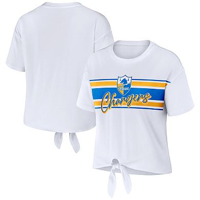 Women's WEAR by Erin Andrews White Los Angeles Chargers Front Tie Retro T-Shirt