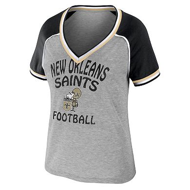 Women's WEAR by Erin Andrews Heather Gray New Orleans Saints  Throwback Raglan V-Neck T-Shirt