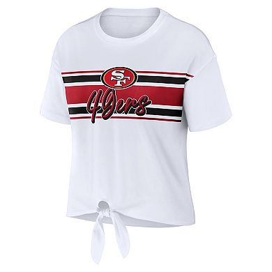 Women's WEAR by Erin Andrews White San Francisco 49ers Front Tie Retro T-Shirt