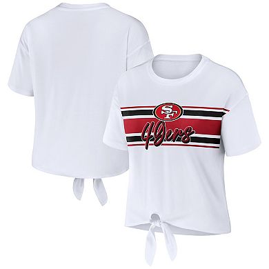 Women's WEAR by Erin Andrews White San Francisco 49ers Front Tie Retro T-Shirt