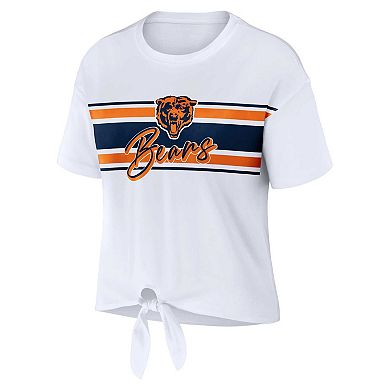Women's WEAR by Erin Andrews White Chicago Bears Front Tie Retro T-Shirt