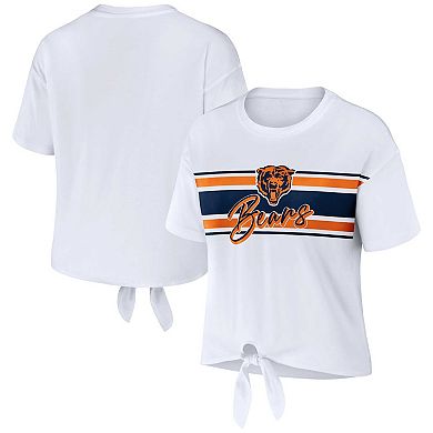 Women's WEAR by Erin Andrews White Chicago Bears Front Tie Retro T-Shirt