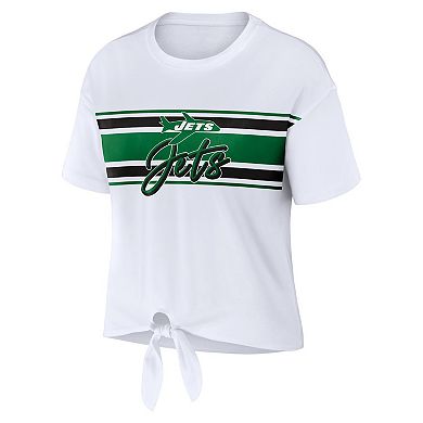 Women's WEAR by Erin Andrews White New York Jets Front Tie Retro T-Shirt