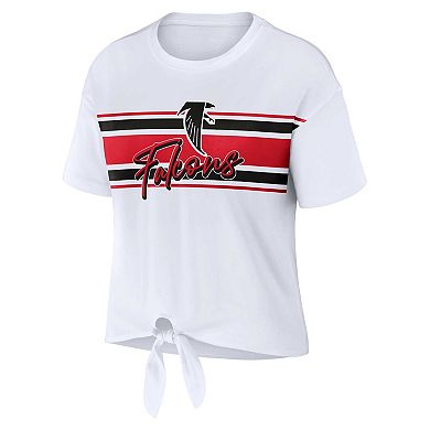 Women's WEAR by Erin Andrews White Atlanta Falcons Front Tie Retro T-Shirt