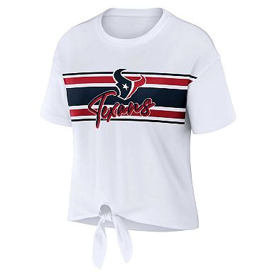 Women's WEAR by Erin Andrews White Houston Texans Front Tie Retro T-Shirt