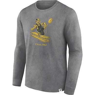 Men's Fanatics Branded  Heather Charcoal Pittsburgh Steelers Washed Primary Long Sleeve T-Shirt