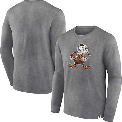 Men's Fanatics Branded  Heather Charcoal Cleveland Browns Washed Primary Long Sleeve T-Shirt