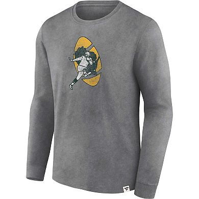 Men's Fanatics Branded  Heather Charcoal Green Bay Packers Washed Primary Long Sleeve T-Shirt