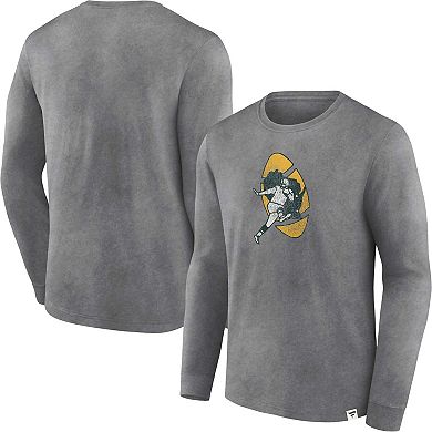 Men's Fanatics Branded  Heather Charcoal Green Bay Packers Washed Primary Long Sleeve T-Shirt