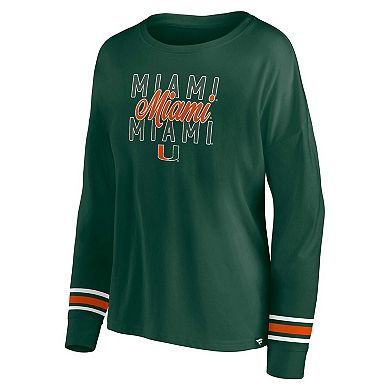 Women's Fanatics Branded  Green Miami Hurricanes Triple Script Long Sleeve T-Shirt