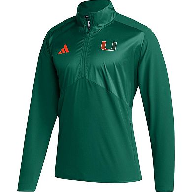 Men's adidas Green Miami Hurricanes Sideline AEROREADY Raglan Sleeve Quarter-Zip Jacket