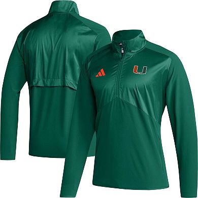 Men's adidas Green Miami Hurricanes Sideline AEROREADY Raglan Sleeve Quarter-Zip Jacket