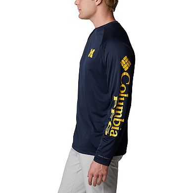 Men's Columbia Navy Michigan Wolverines Terminal Tackle Omni-Shade Raglan Long Sleeve T-Shirt