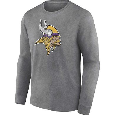 Men's Fanatics Branded  Heather Charcoal Minnesota Vikings Washed Primary Long Sleeve T-Shirt