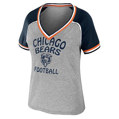 Women's WEAR by Erin Andrews Heather Gray Chicago Bears Throwback Raglan V-Neck T-Shirt