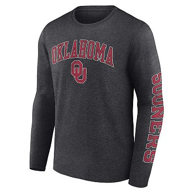 Men's Fanatics Branded Heather Charcoal Oklahoma Sooners Distressed Arch Over Logo Long Sleeve T-Shirt