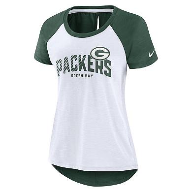 Women's Nike White/Heather Green Green Bay Packers Back Cutout Raglan T-Shirt