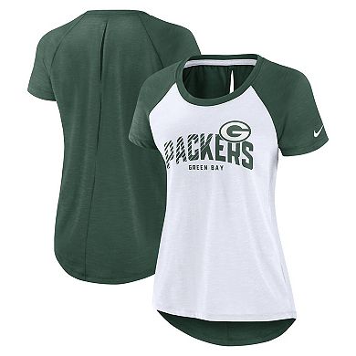 Women's Nike White/Heather Green Green Bay Packers Back Cutout Raglan T-Shirt