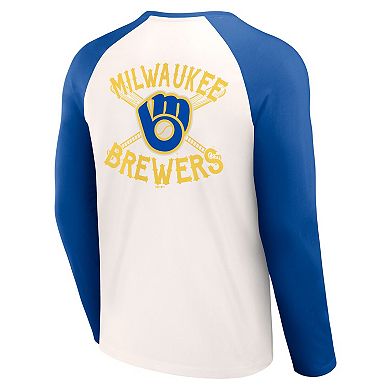 Men's Darius Rucker Collection by Fanatics  White/Royal Milwaukee Brewers Team Color Raglan T-Shirt