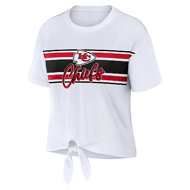 Women's WEAR by Erin Andrews White Kansas City Chiefs Front Tie Retro T-Shirt